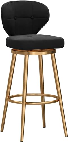 FGJUYLKvchgf Barhocker, Samt-Drehstuhl mit Rückenlehne, Stabiler Metallrahmen, geeignet for Cafés/Restaurants(Black-1pcs,Height:65cm) von FGJUYLKvchgf