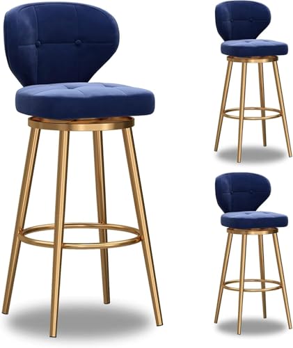 FGJUYLKvchgf Barhocker, Samt-Drehstuhl mit Rückenlehne, Stabiler Metallrahmen, geeignet for Cafés/Restaurants(Blue-3pcs,Height:75cm) von FGJUYLKvchgf