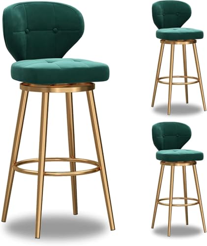 FGJUYLKvchgf Barhocker, Samt-Drehstuhl mit Rückenlehne, Stabiler Metallrahmen, geeignet for Cafés/Restaurants(Green-3pcs,Height:65cm) von FGJUYLKvchgf