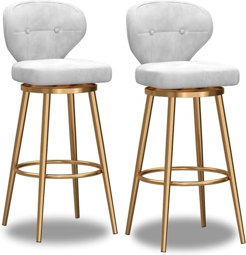 FGJUYLKvchgf Barhocker, Samt-Drehstuhl mit Rückenlehne, Stabiler Metallrahmen, geeignet for Cafés/Restaurants(White-2pcs,Height:65cm) von FGJUYLKvchgf