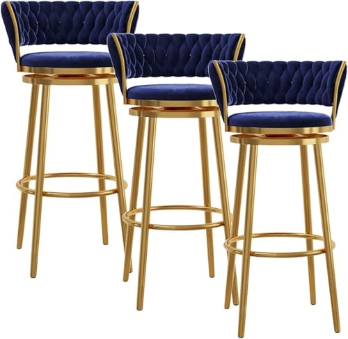 FGJUYLKvchgf Barhocker, Samt-Hochstuhl, entworfen mit Rückenlehne und Fußstütze for die Kücheninsel-Bar(Blue,3 PCS) von FGJUYLKvchgf