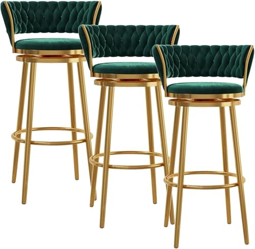 FGJUYLKvchgf Barhocker, Samt-Hochstuhl, entworfen mit Rückenlehne und Fußstütze for die Kücheninsel-Bar(Green,3 PCS) von FGJUYLKvchgf