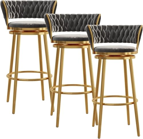 FGJUYLKvchgf Barhocker, Samt-Hochstuhl, entworfen mit Rückenlehne und Fußstütze for die Kücheninsel-Bar(Grey,3 PCS) von FGJUYLKvchgf