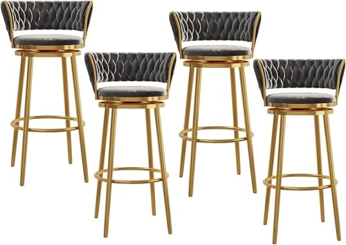 FGJUYLKvchgf Barhocker, Samt-Hochstuhl, entworfen mit Rückenlehne und Fußstütze for die Kücheninsel-Bar(Grey,4 PCS) von FGJUYLKvchgf