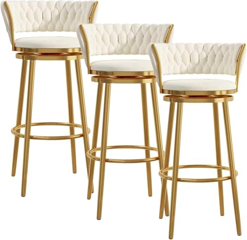 FGJUYLKvchgf Barhocker, Samt-Hochstuhl, entworfen mit Rückenlehne und Fußstütze for die Kücheninsel-Bar(White,3 PCS) von FGJUYLKvchgf