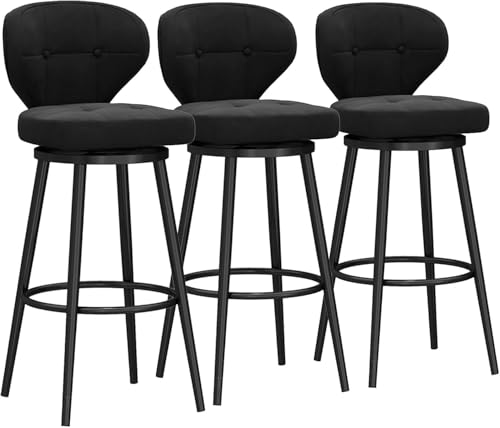 FGJUYLKvchgf Barhocker, Samtgepolsterter Sitz mit Rückenlehne, 360° drehbares Design for Kücheninseln/Cafés(Black,3 PCS 75cm) von FGJUYLKvchgf