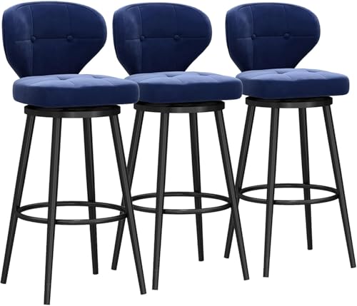 FGJUYLKvchgf Barhocker, Samtgepolsterter Sitz mit Rückenlehne, 360° drehbares Design for Kücheninseln/Cafés(Blue,3 PCS 65cm) von FGJUYLKvchgf