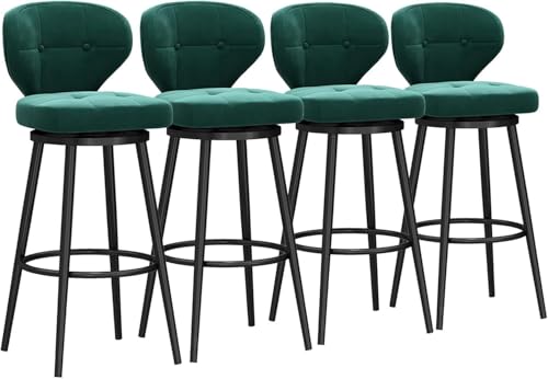 FGJUYLKvchgf Barhocker, Samtgepolsterter Sitz mit Rückenlehne, 360° drehbares Design for Kücheninseln/Cafés(Green,4 PCS 75cm) von FGJUYLKvchgf