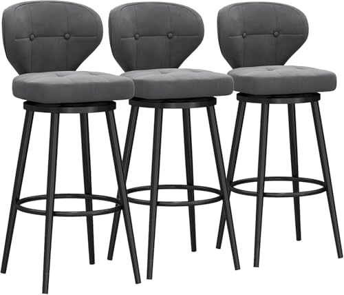 FGJUYLKvchgf Barhocker, Samtgepolsterter Sitz mit Rückenlehne, 360° drehbares Design for Kücheninseln/Cafés(Grey,3 PCS 75cm) von FGJUYLKvchgf