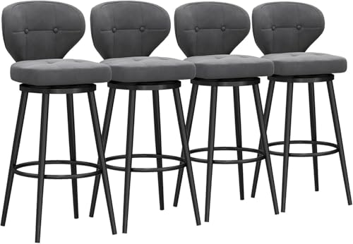 FGJUYLKvchgf Barhocker, Samtgepolsterter Sitz mit Rückenlehne, 360° drehbares Design for Kücheninseln/Cafés(Grey,4 PCS 75cm) von FGJUYLKvchgf