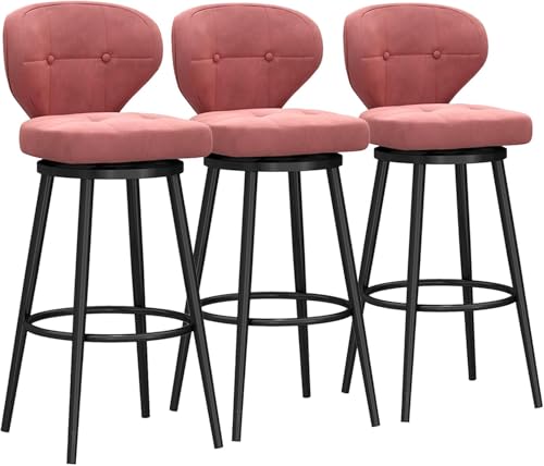 FGJUYLKvchgf Barhocker, Samtgepolsterter Sitz mit Rückenlehne, 360° drehbares Design for Kücheninseln/Cafés(Pink,3 PCS 75cm) von FGJUYLKvchgf
