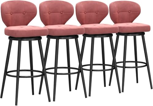 FGJUYLKvchgf Barhocker, Samtgepolsterter Sitz mit Rückenlehne, 360° drehbares Design for Kücheninseln/Cafés(Pink,4 PCS 65cm) von FGJUYLKvchgf