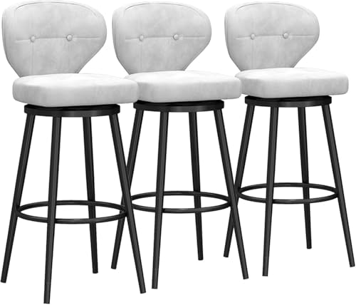 FGJUYLKvchgf Barhocker, Samtgepolsterter Sitz mit Rückenlehne, 360° drehbares Design for Kücheninseln/Cafés(White,3 PCS 75cm) von FGJUYLKvchgf