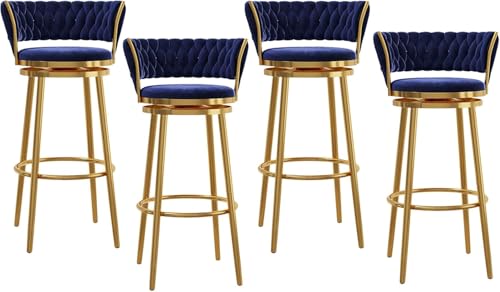 FGJUYLKvchgf Barhocker, Samtsitz mit gewebter Rückenlehne, 360° drehbar, for Küchen/Bars zu Hause(Blue - 4pcs,65cm) von FGJUYLKvchgf