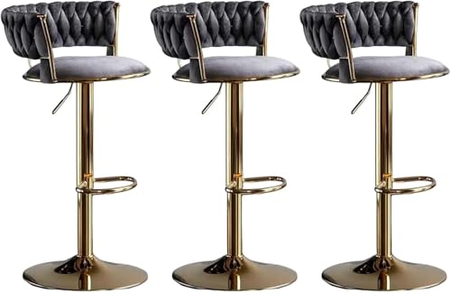 FGJUYLKvchgf Barhocker, Samtsitz mit gewebter Rückenlehne, 360° drehbar und höhenverstellbar, vielseitig einsetzbar(Grey,Set of 3) von FGJUYLKvchgf