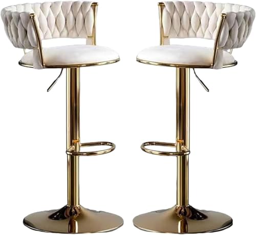 FGJUYLKvchgf Barhocker, bequemer Sitz mit gewebter Rückenlehne, höhenverstellbar/360° drehbar, geeignet for Kücheninsel/Esszimmer(White,Set of 2) von FGJUYLKvchgf