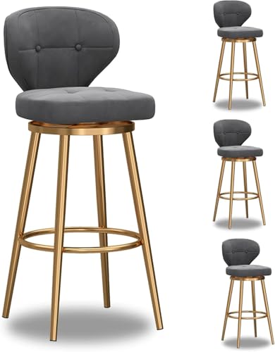 FGJUYLKvchgf Barhocker, hoher Hocker mit Rückenlehne, 360° drehbares Design, geeignet for Restaurants/Cafés/Bars(Grey-4pcs,Height:75cm) von FGJUYLKvchgf