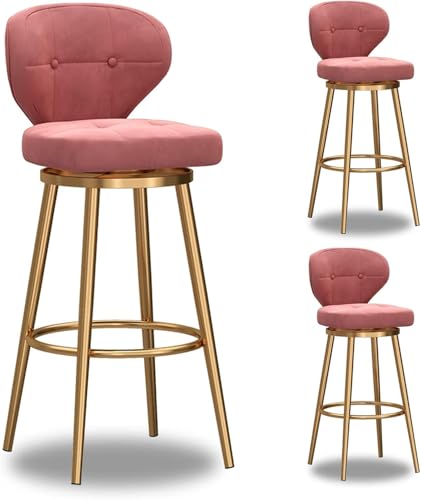 FGJUYLKvchgf Barhocker, mit Samt gepolsterter Sitz mit Rückenlehne, Stabiler Rahmen, geeignet for Kücheninseln/Bistros/Cafés(Pink-3pcs,Height:65cm) von FGJUYLKvchgf