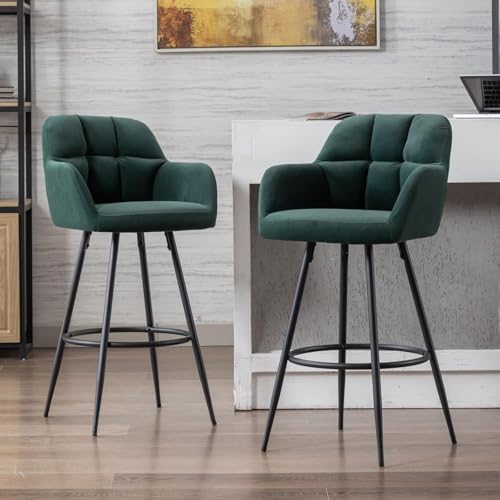 FGJUYLKvchgf Barhocker Barhocker mit Rückenlehne in Thekenhöhe Bequeme Esszimmerstühle Ideal for Pubs/Cafés(30 Height-Green-Velvet,2PCS) von FGJUYLKvchgf