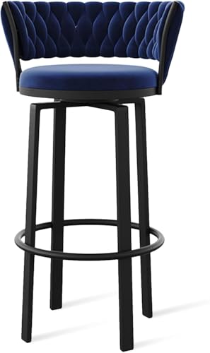 FGJUYLKvchgf Barhocker Hohe Hocker mit Geflochtener Rückenlehne 360° Drehbarer Sitz for Café/Restaurant(Blue Black Leg,1 PCS) von FGJUYLKvchgf