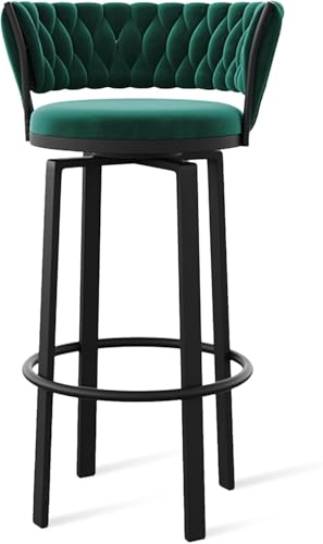 FGJUYLKvchgf Barhocker Hohe Hocker mit Geflochtener Rückenlehne 360° Drehbarer Sitz for Café/Restaurant(Green Black Leg,1 PCS) von FGJUYLKvchgf