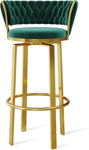 FGJUYLKvchgf Barhocker Hohe Hocker mit Geflochtener Rückenlehne 360° Drehbarer Sitz for Café/Restaurant(Green Gold Leg,1 PCS) von FGJUYLKvchgf