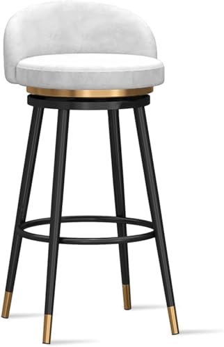 FGJUYLKvchgf Barhocker Hohe Hocker mit Rückenlehne und Fußstütze 360° Drehstuhl Multi-Szenario-Nutzung(White,Black Leg 65cm) von FGJUYLKvchgf