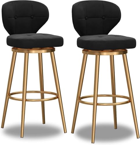 FGJUYLKvchgf Barhocker Samtgepolsterter Drehstuhl mit Rückenlehne und goldenem Fußkreuz Vielfältige Einsatzmöglichkeiten(Black-2pcs,Height:65cm) von FGJUYLKvchgf