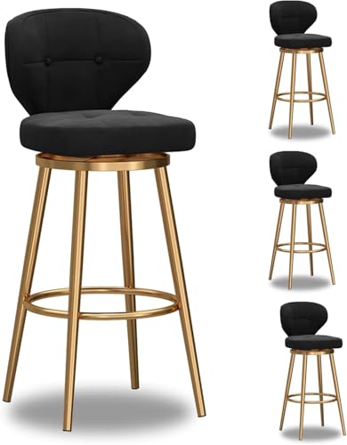 FGJUYLKvchgf Barhocker Samtgepolsterter Drehstuhl mit Rückenlehne und goldenem Fußkreuz Vielfältige Einsatzmöglichkeiten(Black-4pcs,Height:75cm) von FGJUYLKvchgf