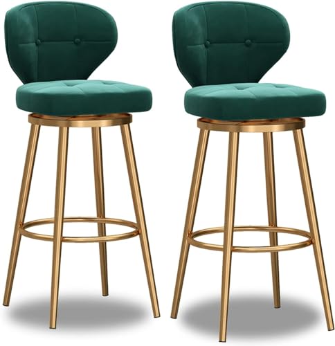 FGJUYLKvchgf Barhocker Samtgepolsterter Drehstuhl mit Rückenlehne und goldenem Fußkreuz Vielfältige Einsatzmöglichkeiten(Green-2pcs,Height:65cm) von FGJUYLKvchgf