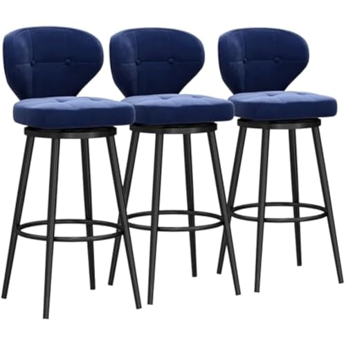 FGJUYLKvchgf Barhocker mit Rückenlehne, bequemer hoher Barhocker, 360 ° drehbarer Sitz, geeignet for Kücheninsel/Café(Blue,3 PCS 65cm) von FGJUYLKvchgf