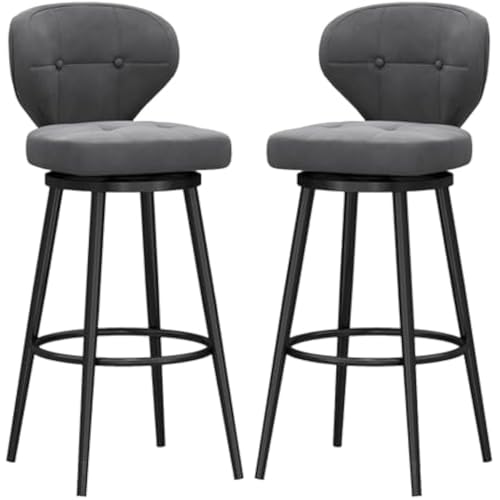 FGJUYLKvchgf Barhocker mit Rückenlehne, bequemer hoher Barhocker, 360 ° drehbarer Sitz, geeignet for Kücheninsel/Café(Grey,2 PCS 65cm) von FGJUYLKvchgf