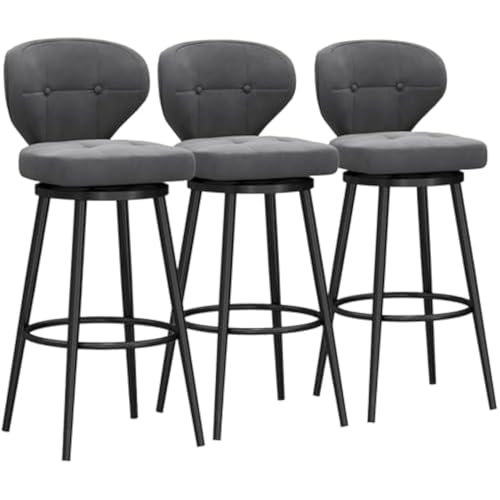FGJUYLKvchgf Barhocker mit Rückenlehne, bequemer hoher Barhocker, 360 ° drehbarer Sitz, geeignet for Kücheninsel/Café(Grey,3 PCS 65cm) von FGJUYLKvchgf