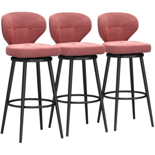 FGJUYLKvchgf Barhocker mit Rückenlehne, bequemer hoher Barhocker, 360 ° drehbarer Sitz, geeignet for Kücheninsel/Café(Pink,3 PCS 75cm) von FGJUYLKvchgf