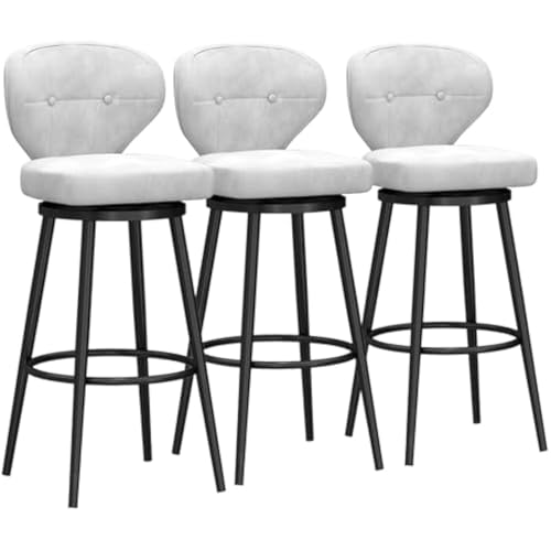 FGJUYLKvchgf Barhocker mit Rückenlehne, bequemer hoher Barhocker, 360 ° drehbarer Sitz, geeignet for Kücheninsel/Café(White,3 PCS 75cm) von FGJUYLKvchgf