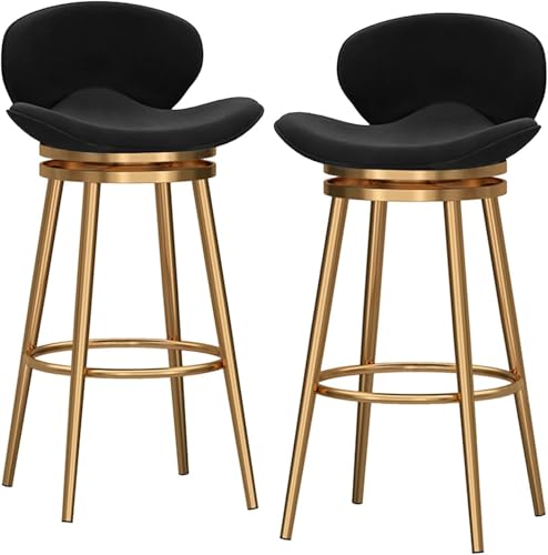 FGJUYLKvchgf Barhocker mit Rückenlehne und Fußstütze aus Metall, 360° drehbarer Sitz for Kücheninsel/Heimbar(Black-2pcs,Height:65cm) von FGJUYLKvchgf