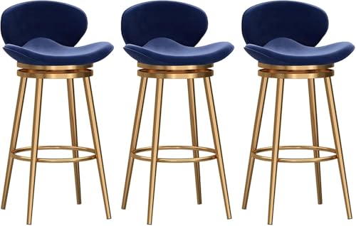 FGJUYLKvchgf Barhocker mit Rückenlehne und Fußstütze aus Metall, 360° drehbarer Sitz for Kücheninsel/Heimbar(Blue-3pcs,Height:75cm) von FGJUYLKvchgf