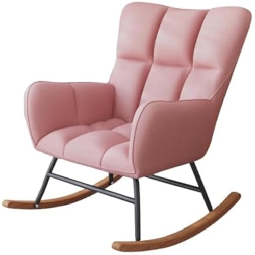 FGJUYLKvchgf Gepolsterter Schaukelstuhl, moderner Gleitstuhl mit hoher Rückenlehne, Stabiler Holzfuß(Pink,Without) von FGJUYLKvchgf