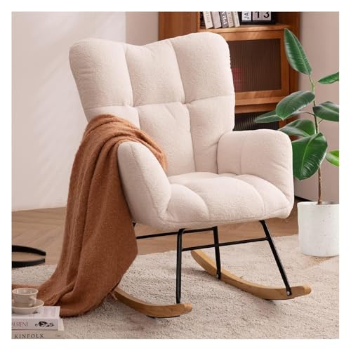 FGJUYLKvchgf Schaukelstuhl, Komfortstuhl mit hoher Rückenlehne und Armlehnen, Lesesessel for Wohnzimmer/Schlafzimmer/Büro(Ivory Teddy) von FGJUYLKvchgf