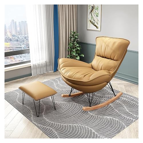 FGJUYLKvchgf Schaukelstuhl, bequemer Balkon-Loungesessel mit gepolsterter Sitzfläche und Fußhocker, geeignet for Wohnzimmer/Schlafzimmer(Khaki) von FGJUYLKvchgf