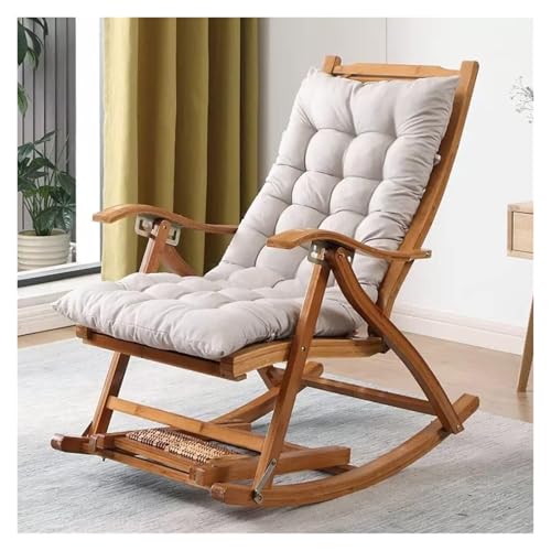 FGJUYLKvchgf Schaukelstuhl Massivholz Relaxsessel mit Fußstütze Bequemer Ruhesessel for Balkon und Terrasse(Light Gray) von FGJUYLKvchgf