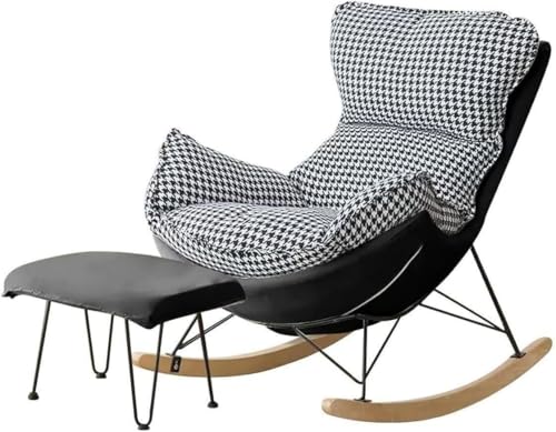 FGJUYLKvchgf Schaukelstuhl Ruhesessel mit Fußhocker hohe Rückenlehne Ruhesessel mit Armlehnen Arbeitszimmer-Lesestuhl(Black+Grid) von FGJUYLKvchgf