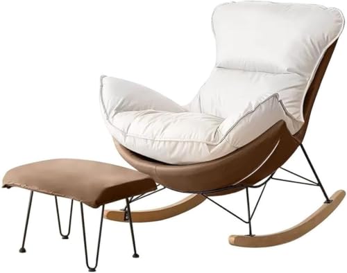 FGJUYLKvchgf Schaukelstuhl Ruhesessel mit Fußhocker hohe Rückenlehne Ruhesessel mit Armlehnen Arbeitszimmer-Lesestuhl(Coffee+Beige) von FGJUYLKvchgf