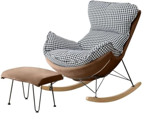 FGJUYLKvchgf Schaukelstuhl Ruhesessel mit Fußhocker hohe Rückenlehne Ruhesessel mit Armlehnen Arbeitszimmer-Lesestuhl(Coffee+Grid) von FGJUYLKvchgf