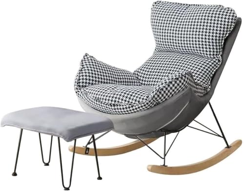 FGJUYLKvchgf Schaukelstuhl Ruhesessel mit Fußhocker hohe Rückenlehne Ruhesessel mit Armlehnen Arbeitszimmer-Lesestuhl(Grey+Grid) von FGJUYLKvchgf