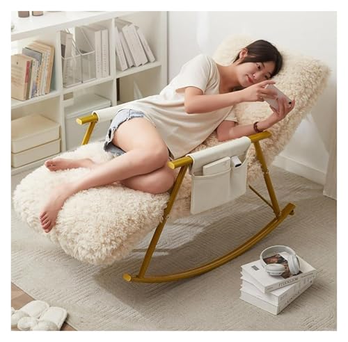 FGJUYLKvchgf Schaukelstuhl bequemer Ruhesessel Relaxsessel mit Polsterung und Seitentaschen ideal for Wohnzimmer/Schlafzimmer/Büro(Golden Legs) von FGJUYLKvchgf