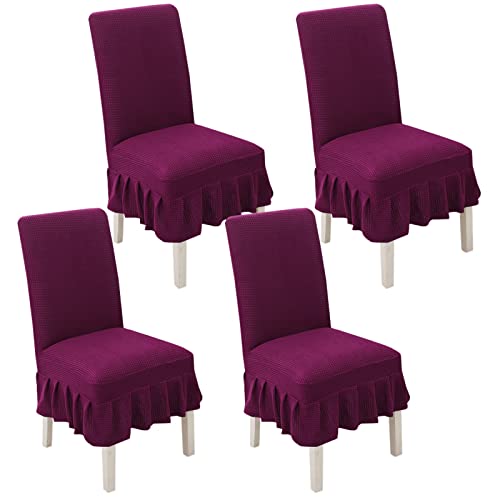 FGNIWAAE Stretch-Stuhlhussen for Esszimmerstühle – Rüschenrock-Schonbezüge for Parson-Stühle – Perfekt for Hochzeiten, Partys und als Heimdekoration(Purple;,4pack) von FGNIWAAE