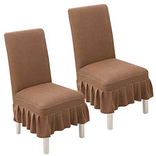 FGNIWAAE Stretch-Stuhlhussen for Esszimmerstühle – Rüschenrock-Schonbezüge for Parson-Stühle – Perfekt for Hochzeiten, Partys und als Heimdekoration(Shallow Coffee,2pack) von FGNIWAAE