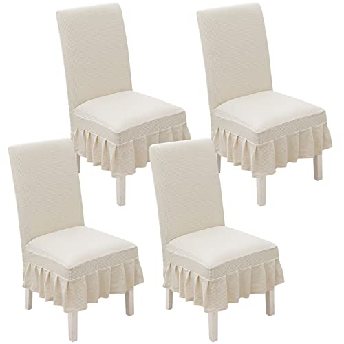 FGNIWAAE Stretch-Stuhlhussen for Esszimmerstühle – Rüschenrock-Schonbezüge for Parson-Stühle – Perfekt for Hochzeiten, Partys und als Heimdekoration(White,4pack) von FGNIWAAE