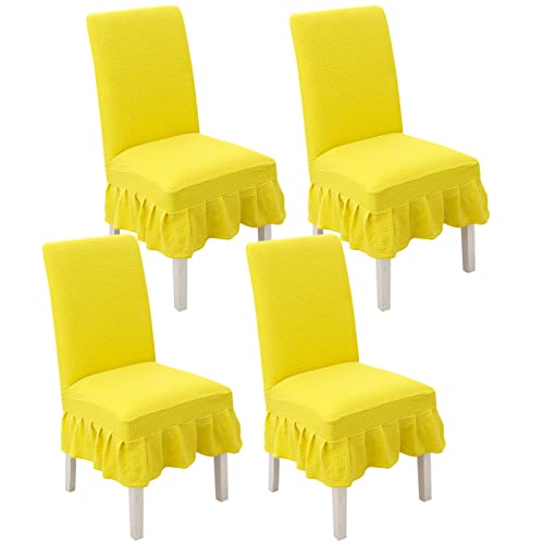 FGNIWAAE Stretch-Stuhlhussen for Esszimmerstühle – Rüschenrock-Schonbezüge for Parson-Stühle – Perfekt for Hochzeiten, Partys und als Heimdekoration(Yellow,4pack) von FGNIWAAE